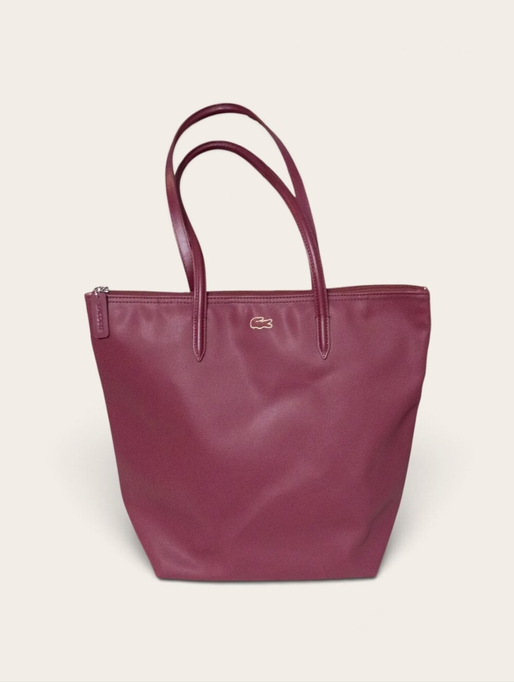 Lacoste Burgundy Zip-Top Tote